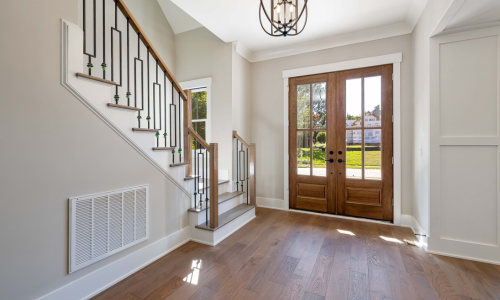 Interior doors next to an interior staircase.